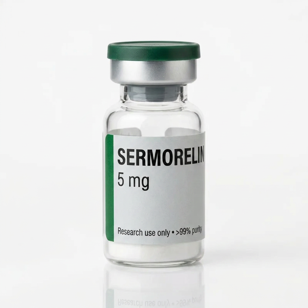 Vial de Sermorelin Acetate para investigación de laboratorio