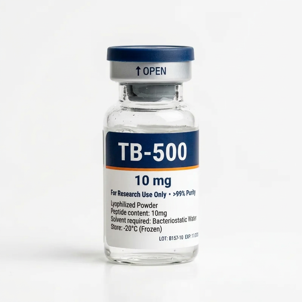 Vial de TB500 (Thymosin B4 Acetate) para investigación de laboratorio